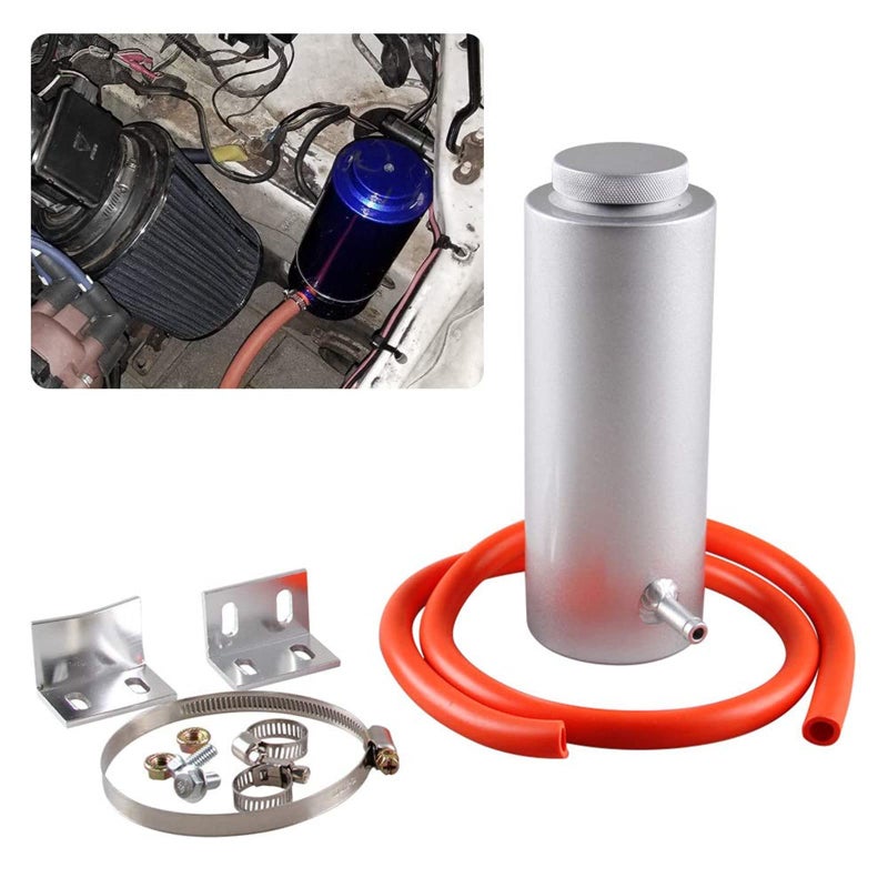 RYANSTAR RACING RYANSTAR Universal Car Radiator Coolant Tank 800ml Coolant Expansion Tank Overflow Oil Catch Tank Cooling Catch Bottle Reservoir Aluminum Billet Silver - Image 1